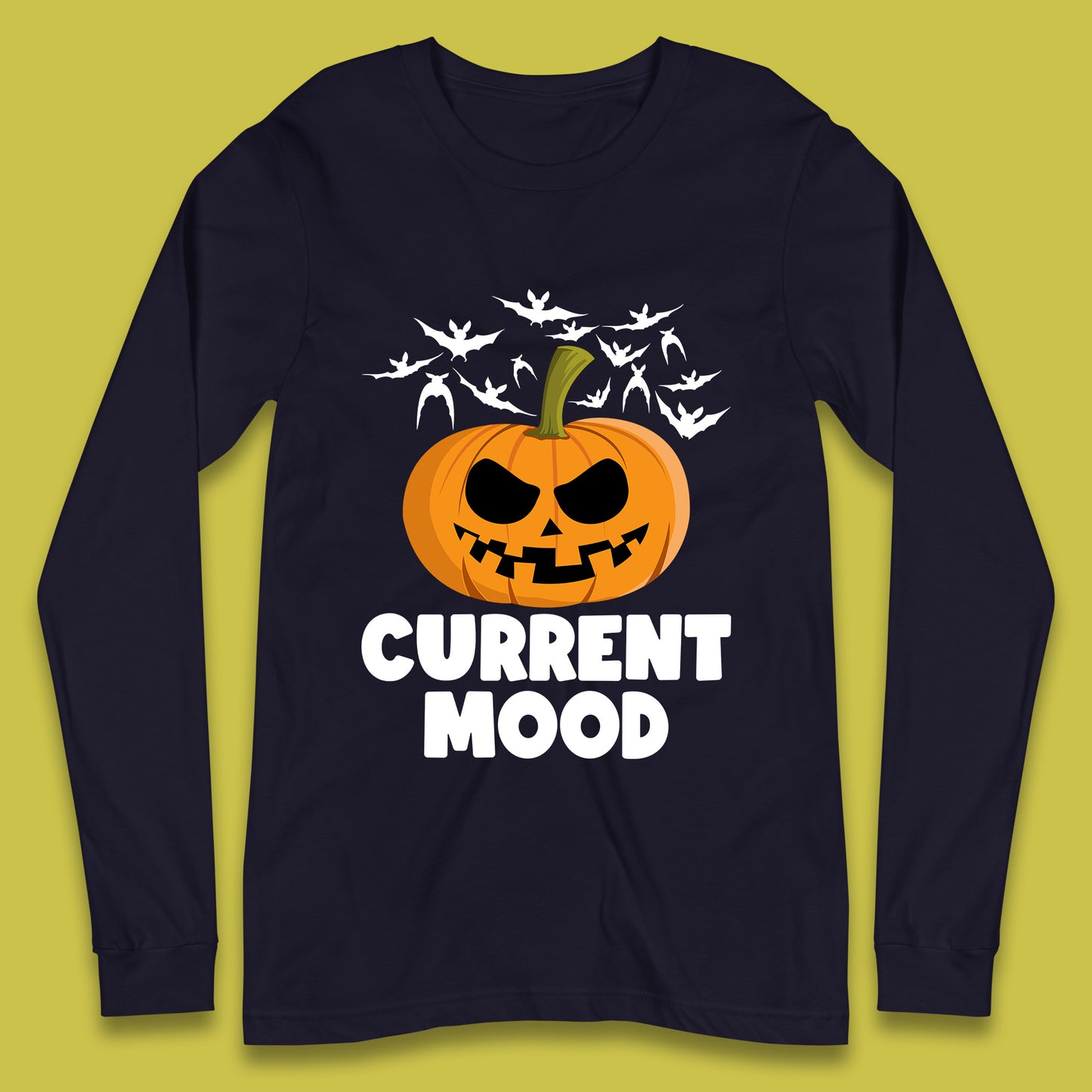 Current Mood Halloween Pumpkin Ghost Evil Scary Smile Face Horror Jack-o-lantern Long Sleeve T Shirt