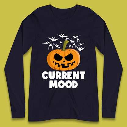 Current Mood Halloween Pumpkin Ghost Evil Scary Smile Face Horror Jack-o-lantern Long Sleeve T Shirt