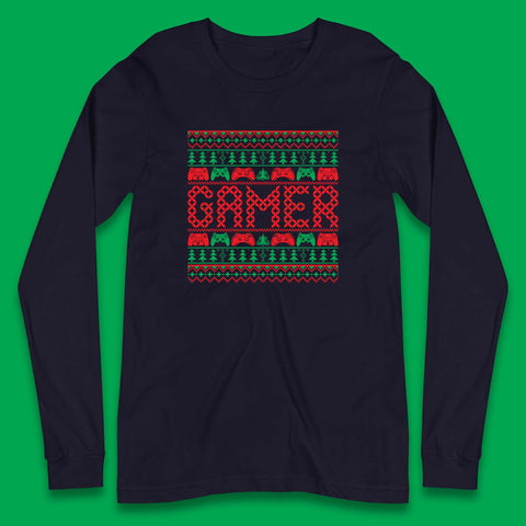 Gamer Christmas Game Controllers Game Day Christmas Gaming Ugly Xmas Long Sleeve T Shirt