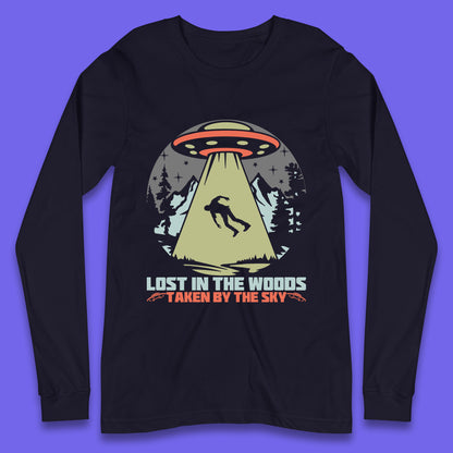 Lost In The Woods Taken By Sky Bigfoot Funny Sasquatch Getting Abducted By Aliens Camping Long Sleeve T Shirt