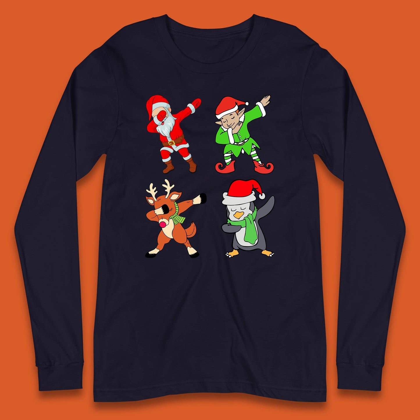 Christmas Santa Clause & Friends Dabbing Dance Long Sleeve T Shirt