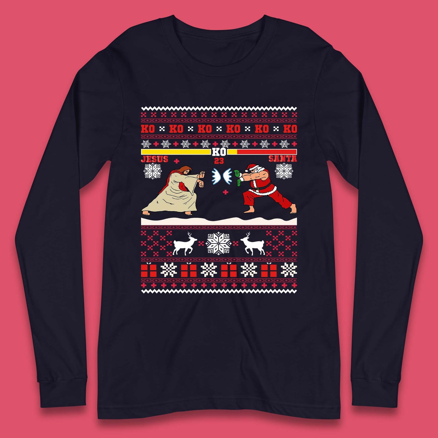Jesus Vs Santa KO Christmas Long Sleeve T-Shirt