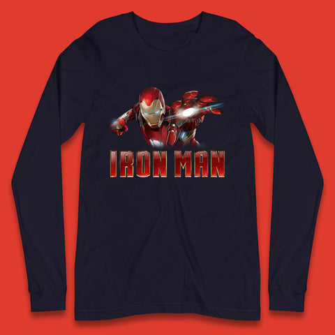 Iron Man Superhero Marvel Avengers Comic Book Character Flaying Iron-Man Marvel Comics Long Sleeve T Shirt