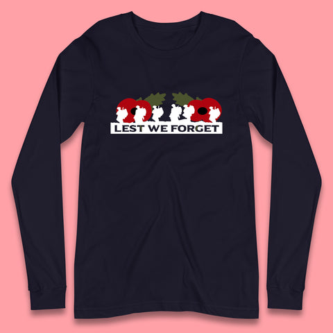 Lest We Forget Remembrance Day Armed Force Day Poppy Flower Soldiers Long Sleeve T Shirt