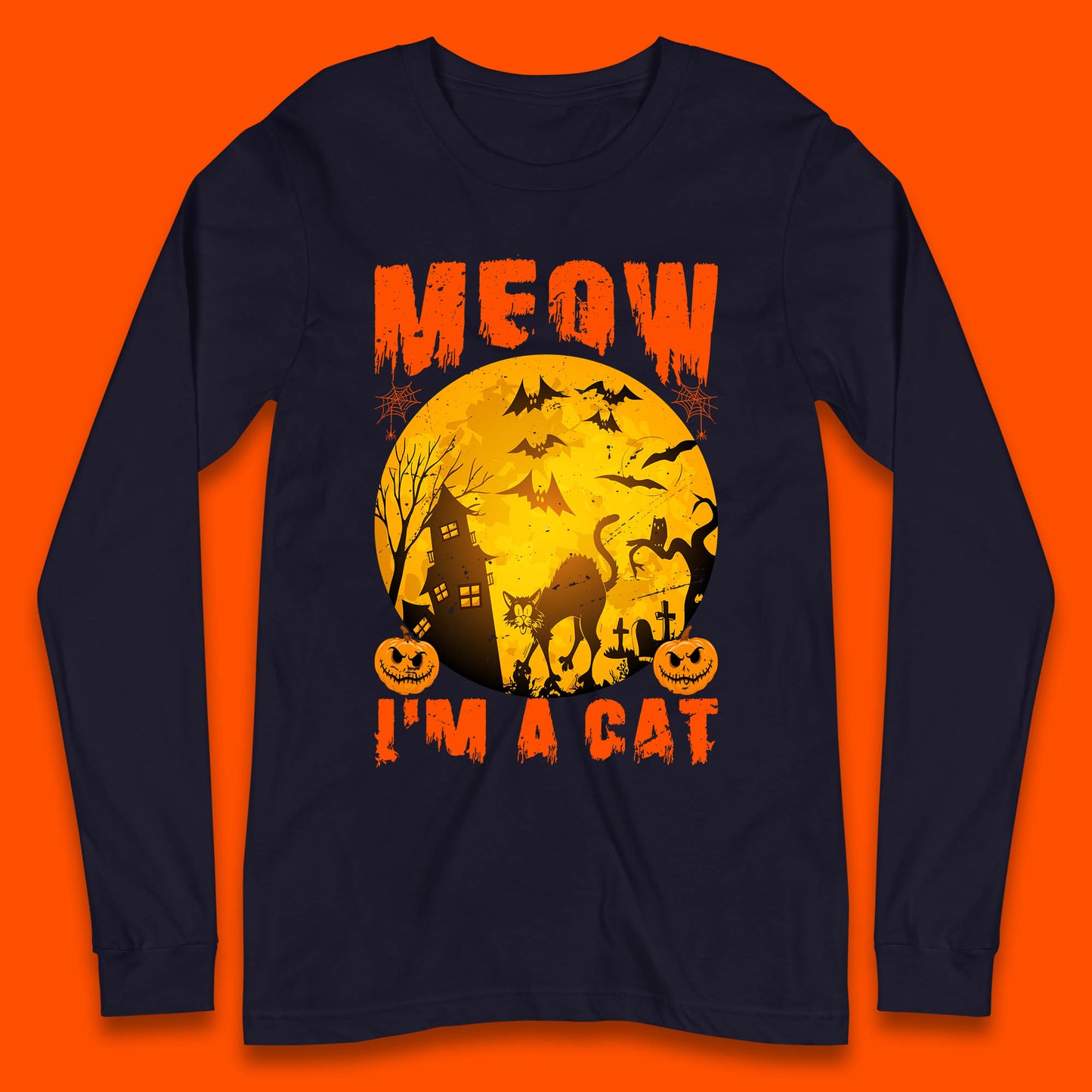Meow I'm A Cat Halloween Black Cat Horror Scary Haunted House Long Sleeve T Shirt