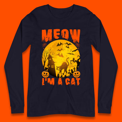 Meow I'm A Cat Halloween Black Cat Horror Scary Haunted House Long Sleeve T Shirt