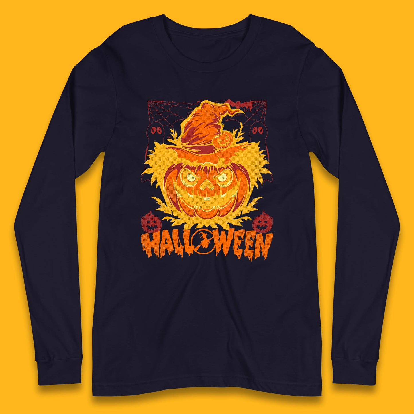 Halloween Scary Pumpkin Face Jack O Lantern Horror Halloween Night Long Sleeve T Shirt