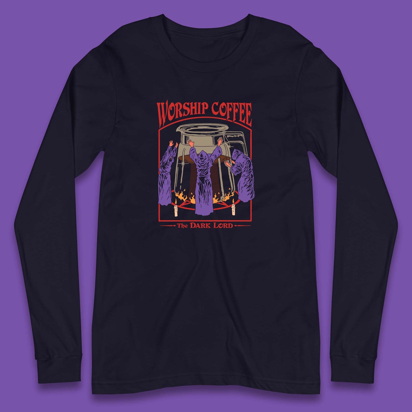 Worship Coffee The Dark Lord Aesthetic Vintage Coffee Retro Halloween Coffee Lover Faith Long Sleeve T Shirt