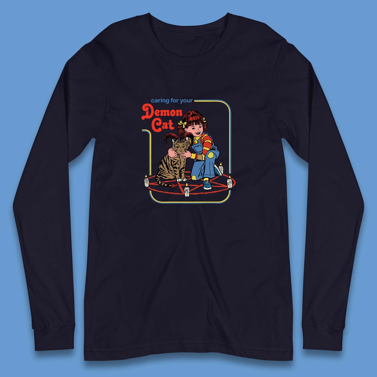 Caring For Your Demon Cat Creepy Incantation Halloween Aesthetic Cat Long Sleeve T Shirt