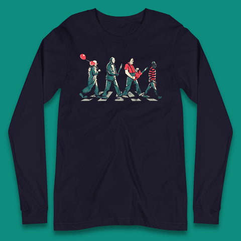 Halloween Friends Horror Movie Characters The Beatles Walk Abbey Road Killer Squad Long Sleeve T Shirt
