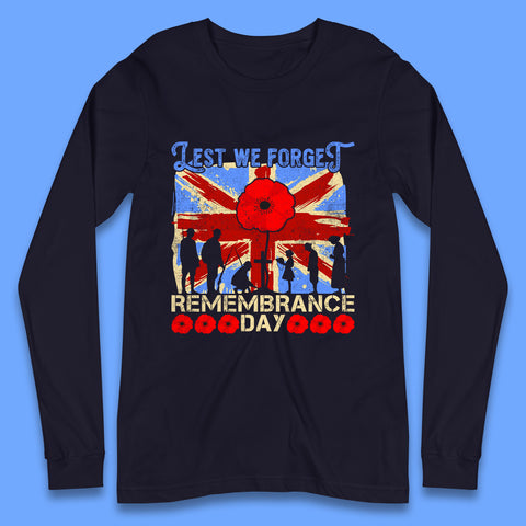 Lest We Forget British Armed Forces Union Jack Remembrance Day Poppy Uk Flag Royal Army Soldier Patriotic Long Sleeve T Shirt