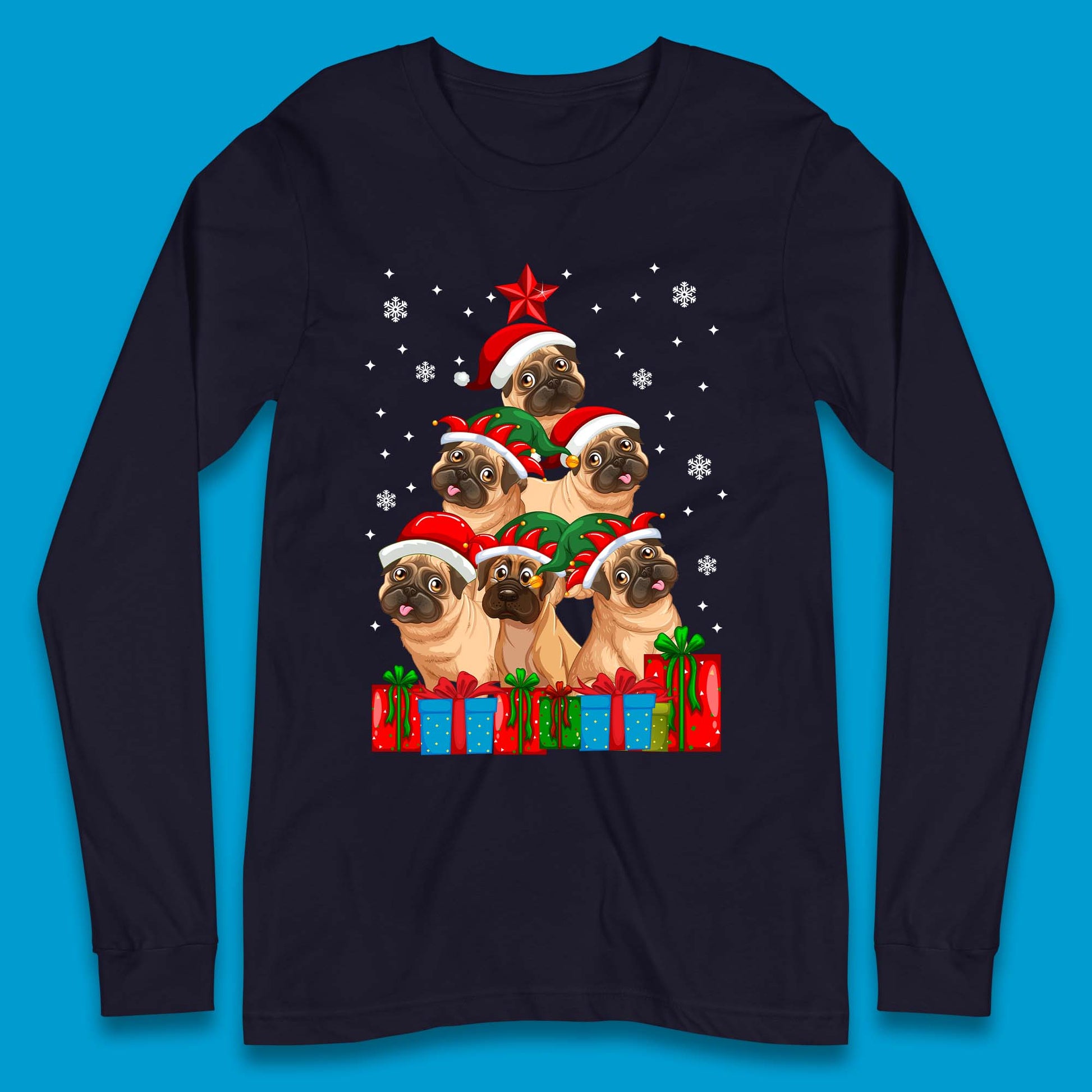 pug dog christmas long sleeve t shirt