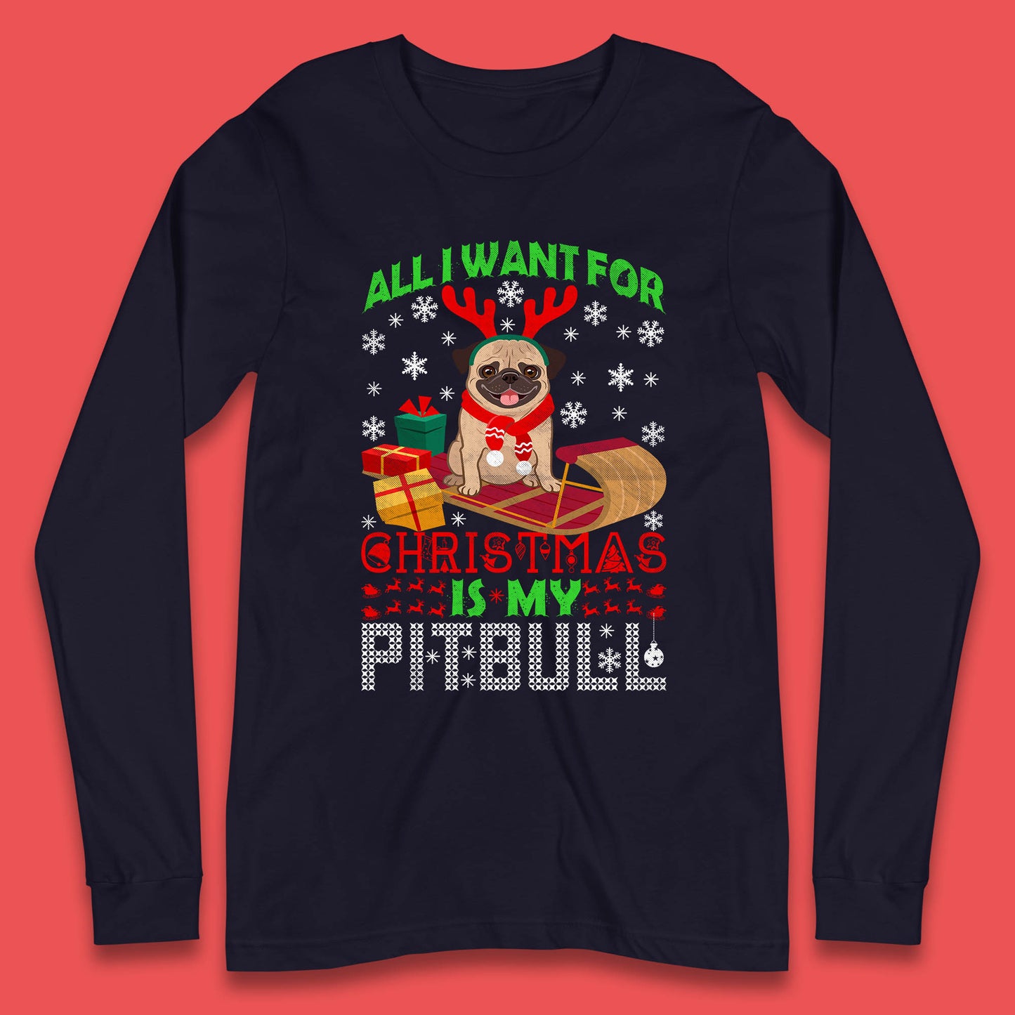 christmas pitbull long sleeve t shirt