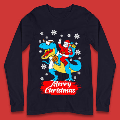 Santa Claus Riding T-Rex Christmas Long Sleeve T-Shirt