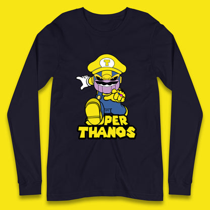 Super Thanos Marvel Infinity Gauntlet Super Mario Spoof Marvel Nintendo Game Series Wario Thanos Fictional Character Long Sleeve T Shirt