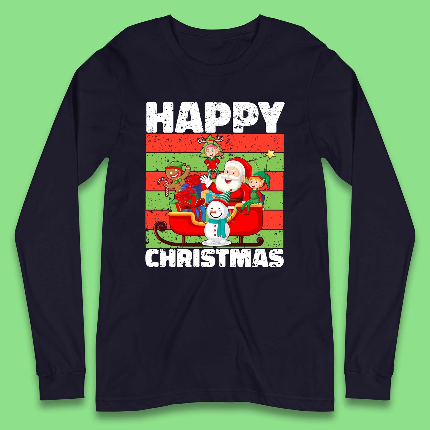 santa and friends on sleigh christmas long sleeve t shirt