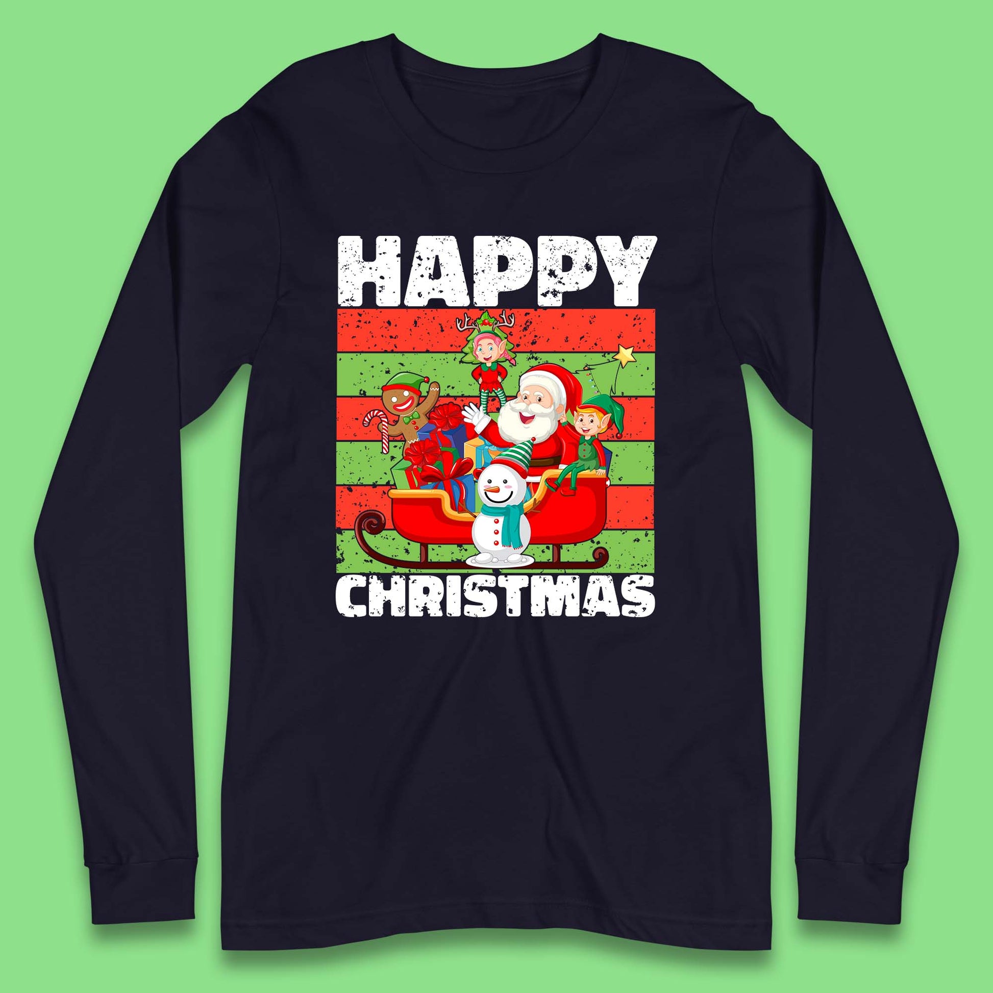 santa and friends on sleigh christmas long sleeve t shirt
