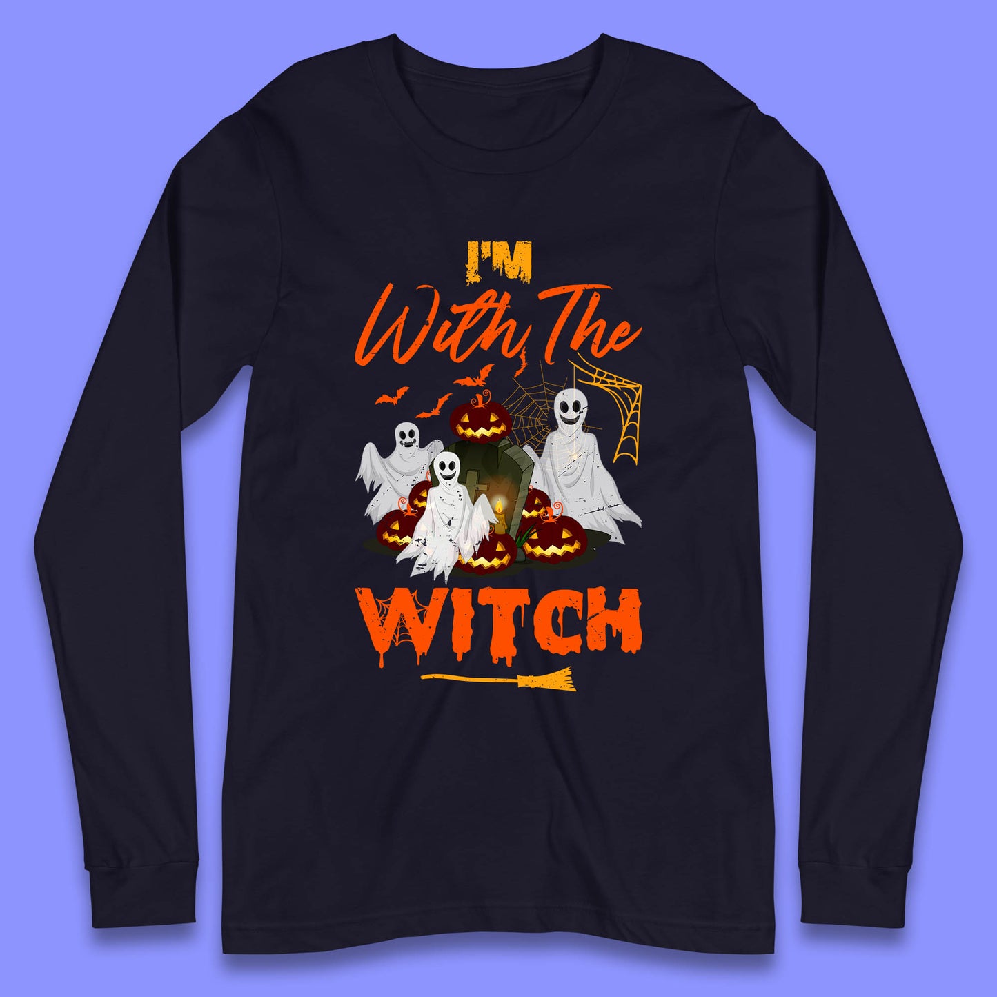 I'm With The Witch Halloween Ghosts With Jack-O-Lantern Horror Pumpkins Long Sleeve T Shirt