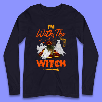 I'm With The Witch Halloween Ghosts With Jack-O-Lantern Horror Pumpkins Long Sleeve T Shirt