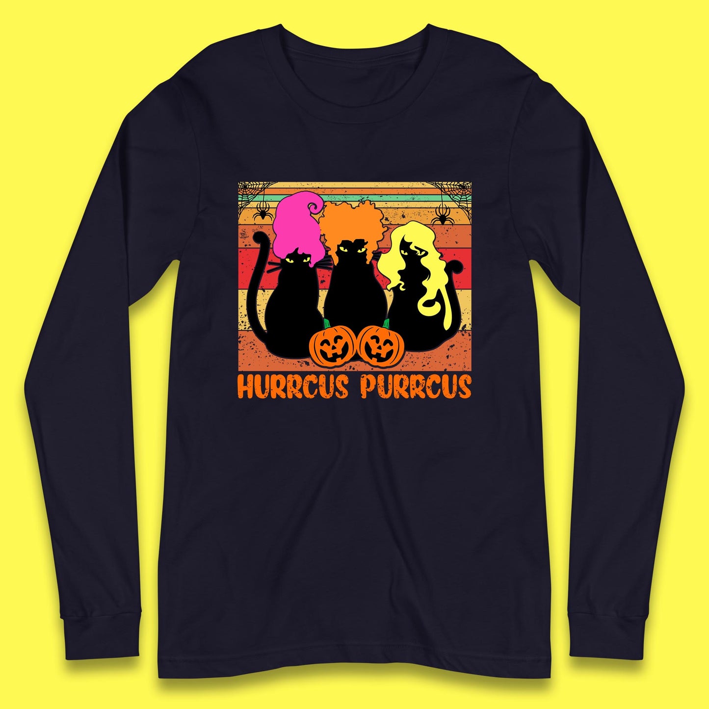 Vintage Halloween Witches Hurrcus Purrucs Scary Cat Horror Pumpkin Faces Hocus Pocus Halloween Costume Long Sleeve T Shirt