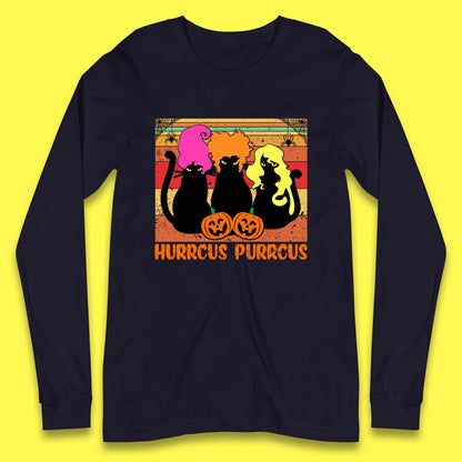 Vintage Halloween Witches Hurrcus Purrucs Scary Cat Horror Pumpkin Faces Hocus Pocus Halloween Costume Long Sleeve T Shirt