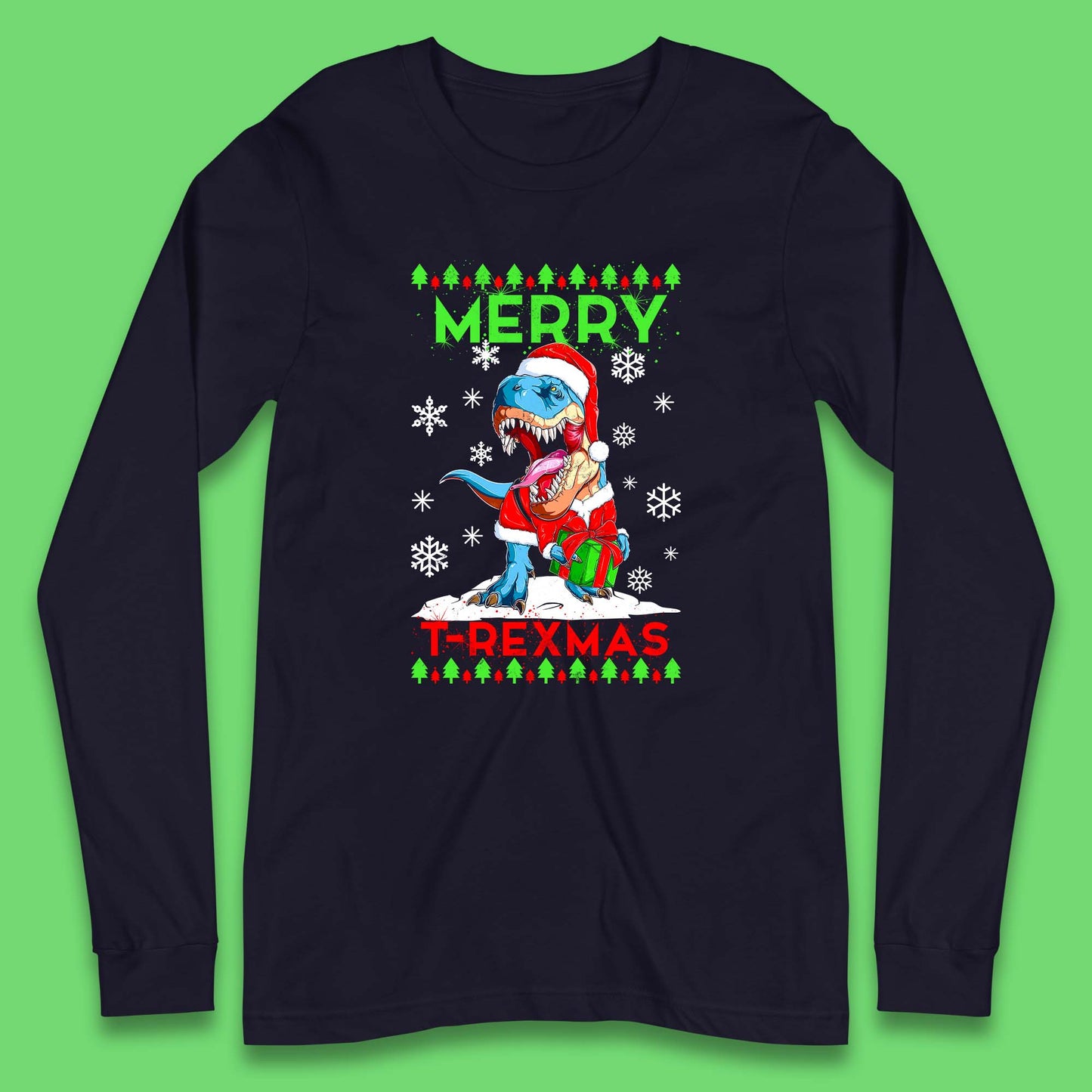 merry t rexmas christmas dinosaur long sleeve t shirt