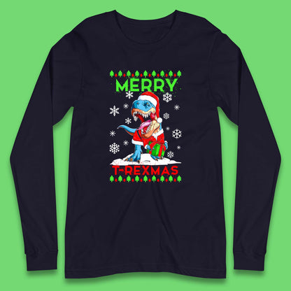 merry t rexmas christmas dinosaur long sleeve t shirt