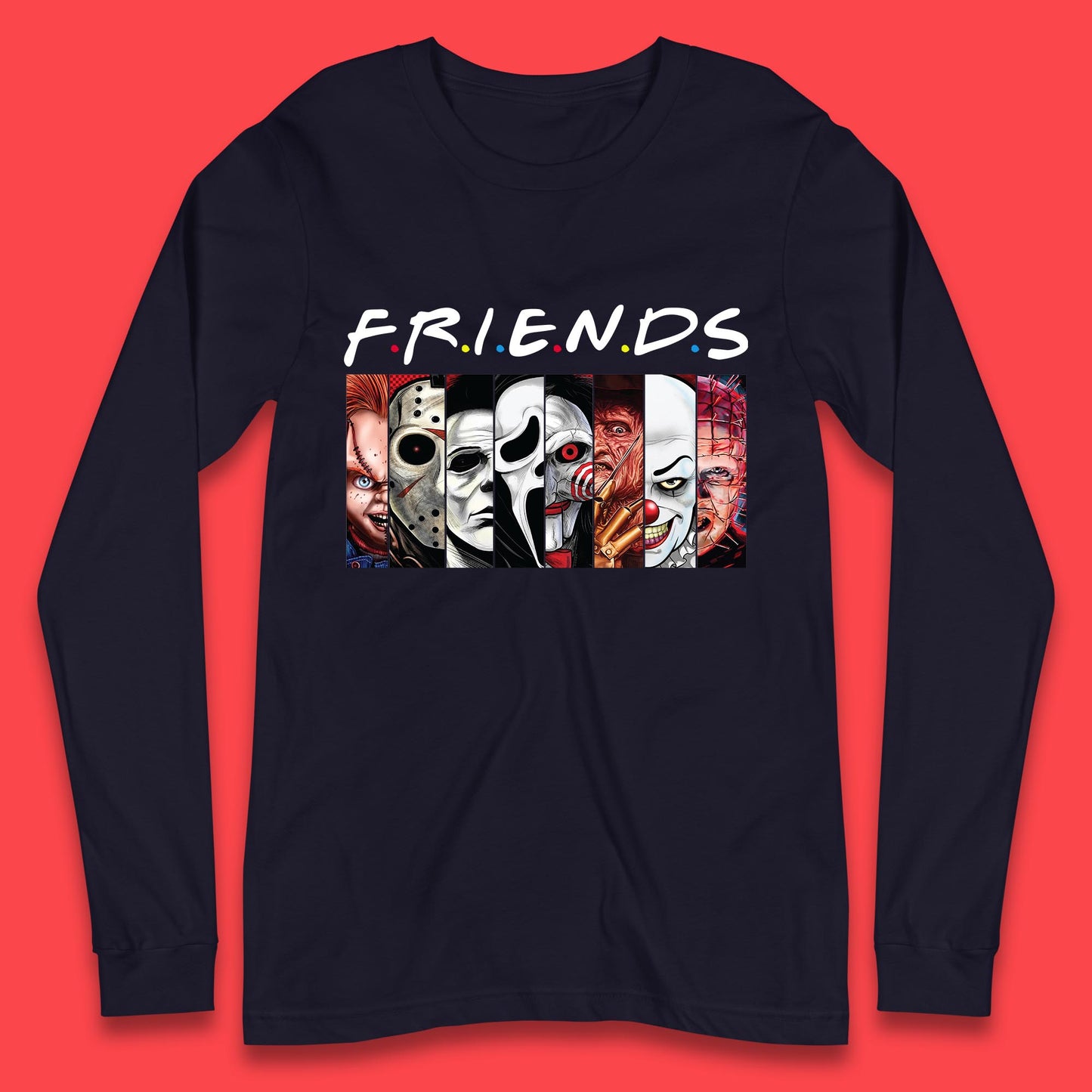 Halloween Friends Horror Movie Characters Killers Scary Friends Long Sleeve T Shirt