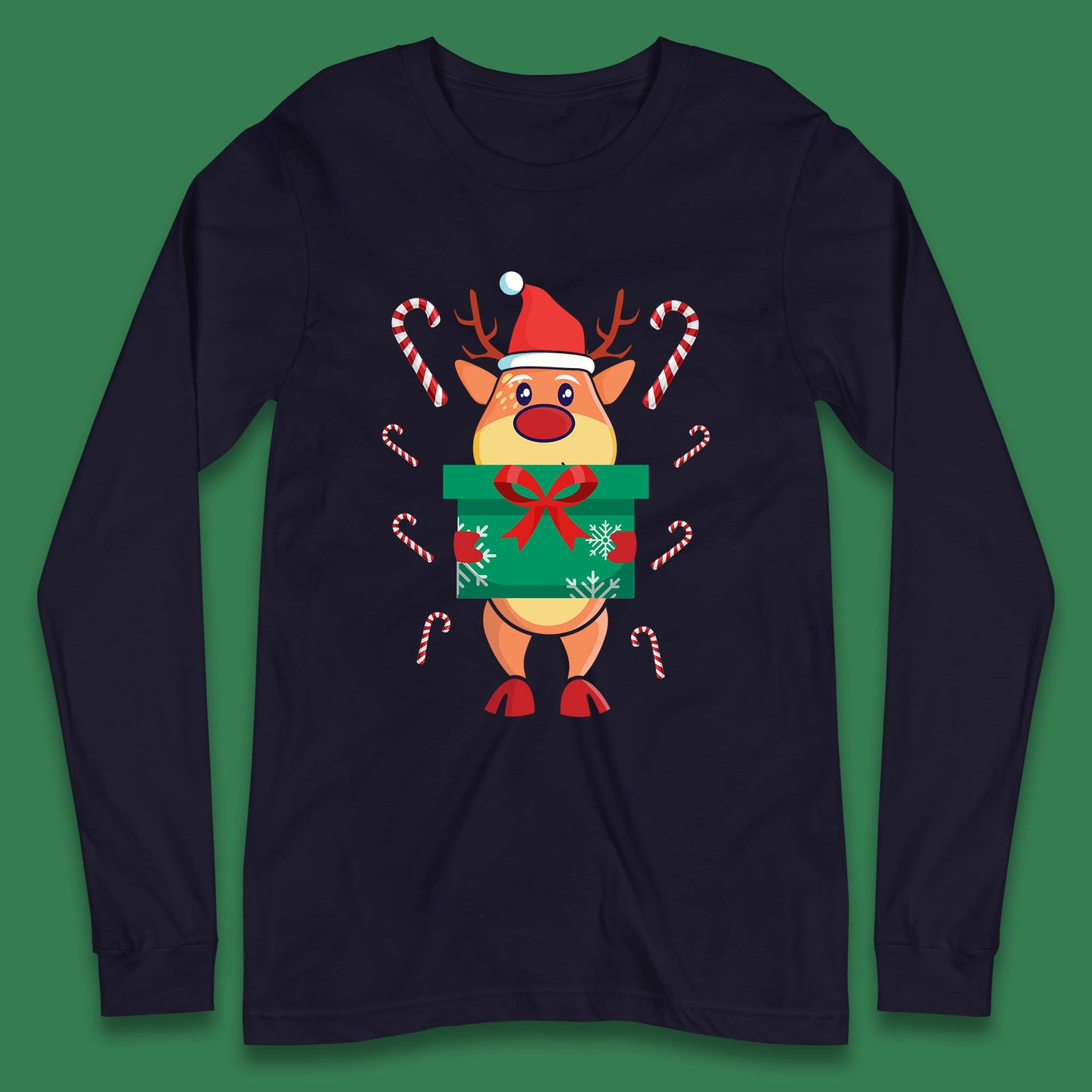 reindeer holding gift christmas long sleeve t shirt