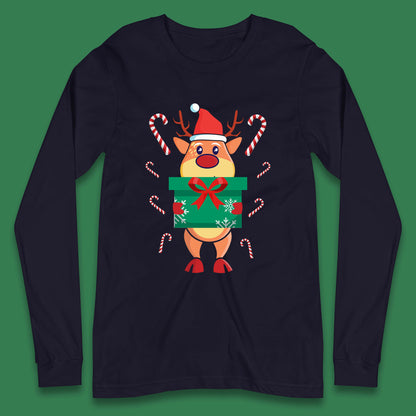 reindeer holding gift christmas long sleeve t shirt