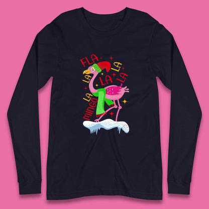pink flamingo christmas long sleeve t shirt