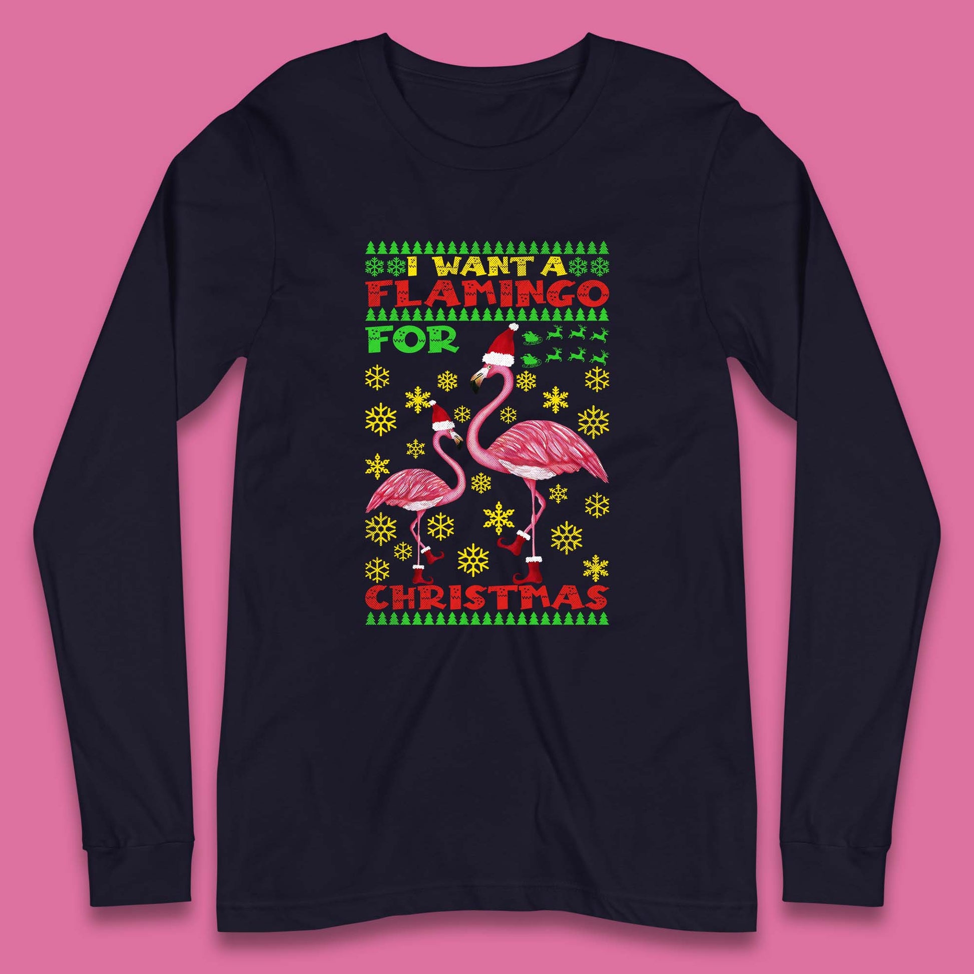 flamingo christmas long sleeve t shirt