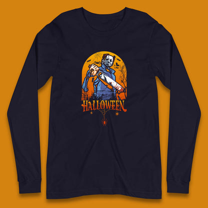 Halloween Michael Myers Holding Bloody Knife Halloween Serial Killer Horror Movie Character Long Sleeve T Shirt