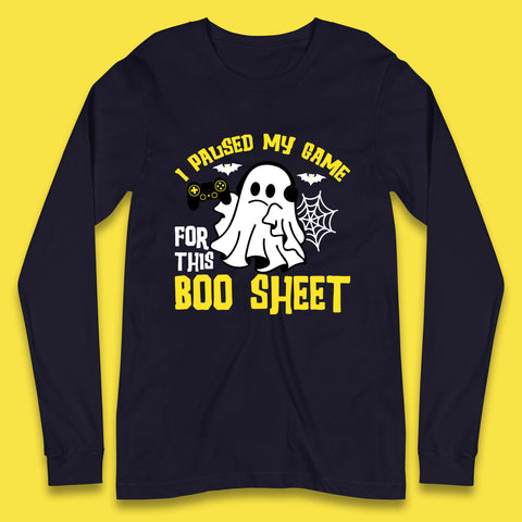 I Paused My Game For This Boo Sheet Ghost With Controller Halloween Gamer Long Sleeve T Shirt