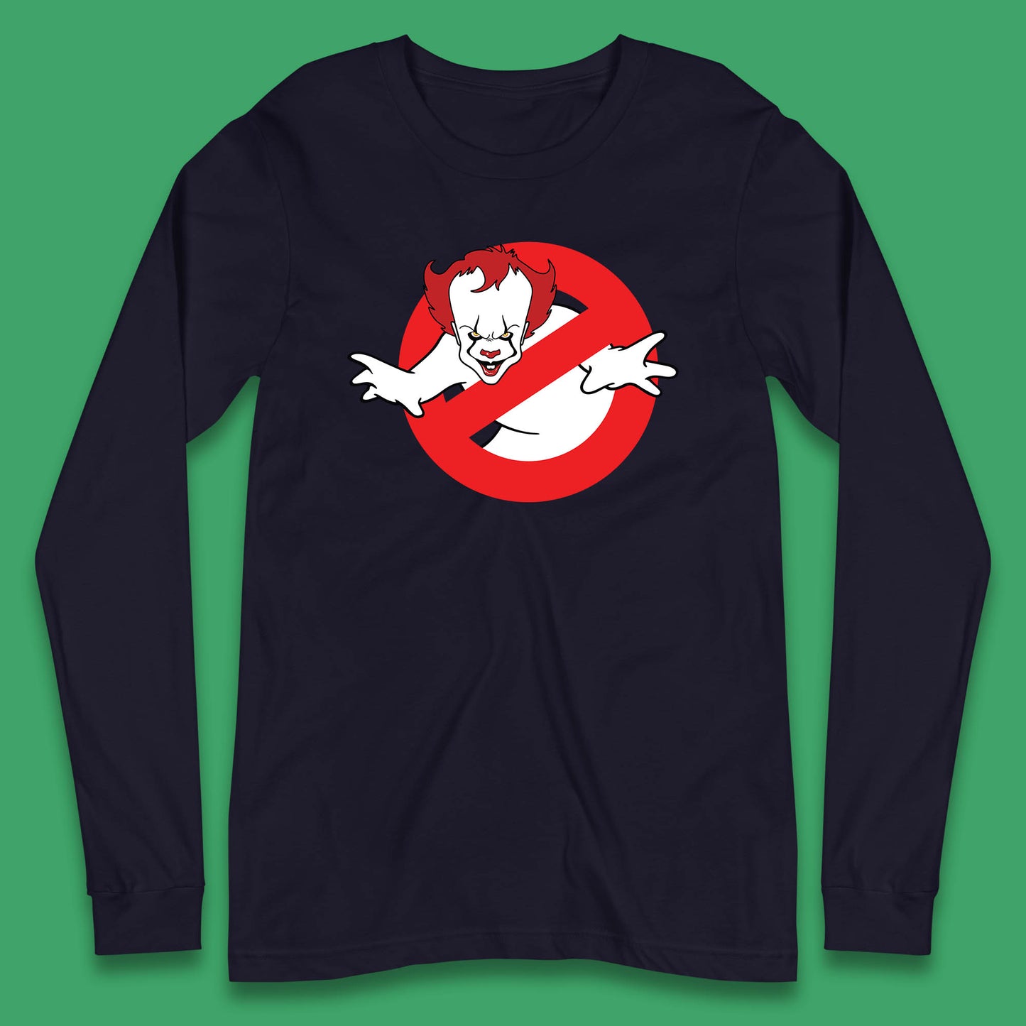 The Real Ghostbusters No Ghost Halloween IT Pennywise Clown Movie Mashup Parody Long Sleeve T Shirt