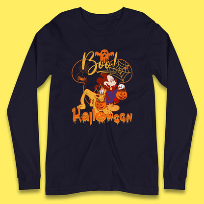 Boo Halloween Mickey Mouse And Pluto Friends Disney Halloween Disneyland Trip Long Sleeve T Shirt