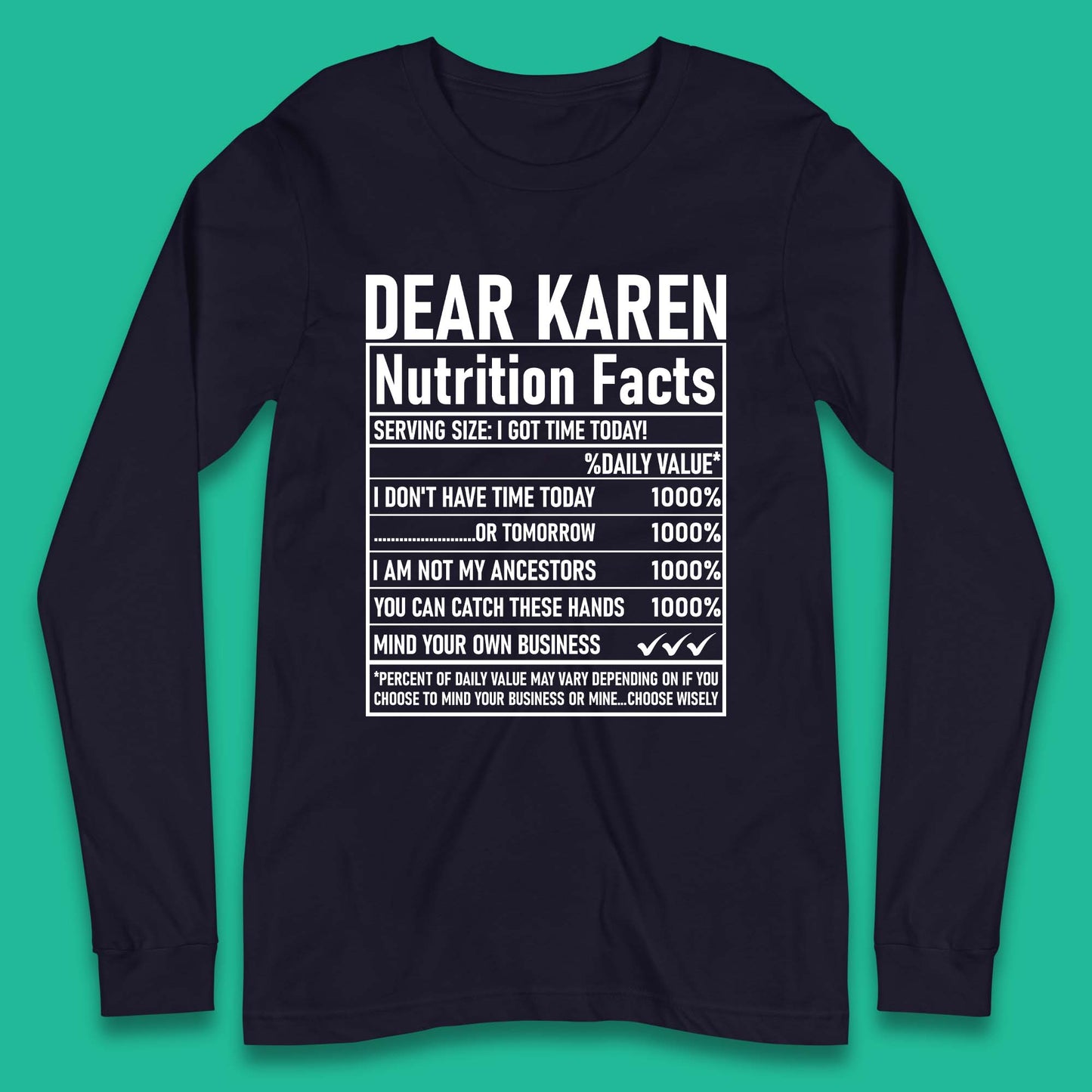Dear Karen Nutrition Facts Long Sleeve T-Shirt