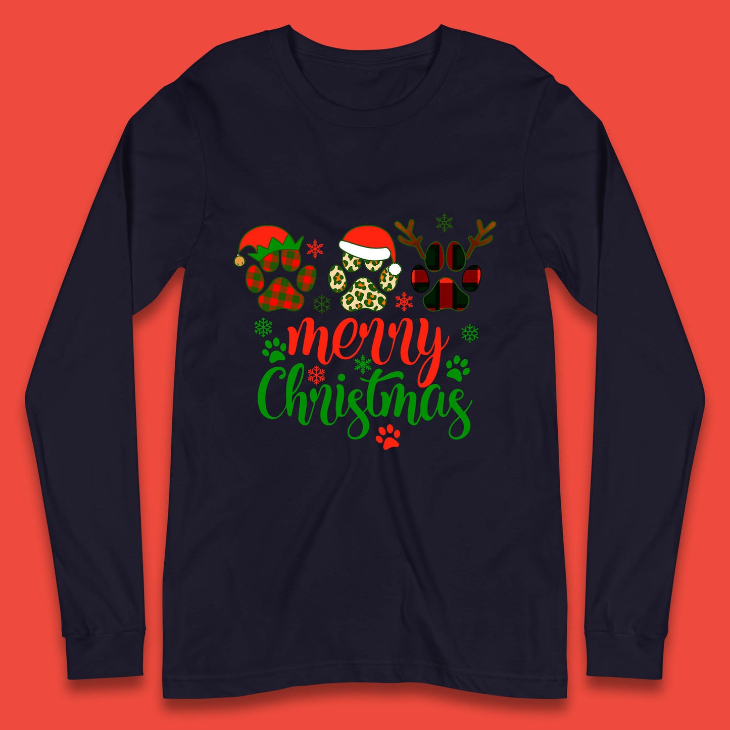 dog & cat paws christmas long sleeve t-shirt