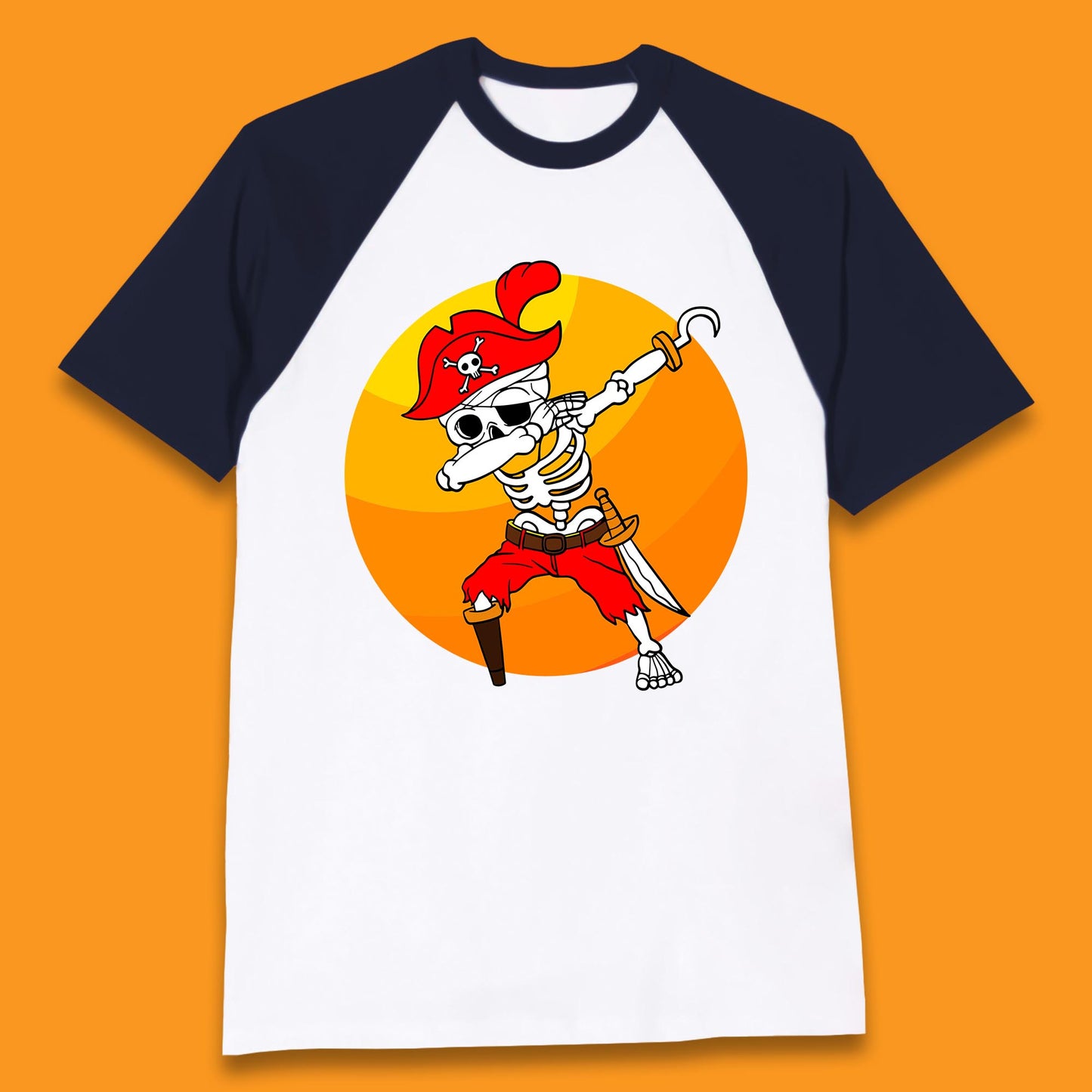 Dabbing Pirate Skeleton Halloween Jolly Roger Funny Halloween Costume Baseball T Shirt