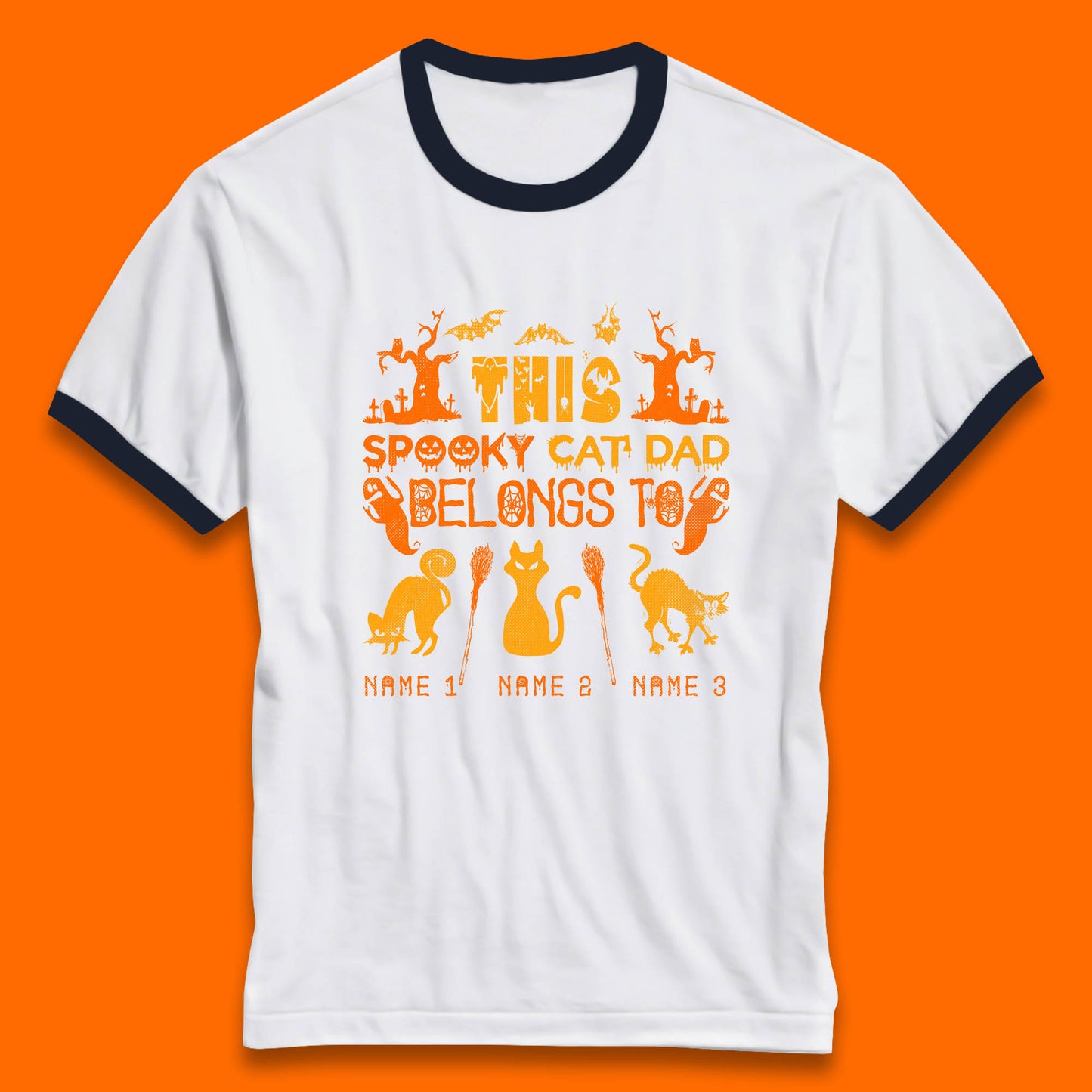 Personalised Halloween This Spooky Cat Dad Belongs To Your Cat Name Customized Halloween Cat Ringer T Shirt