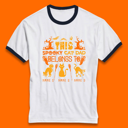 Personalised Halloween This Spooky Cat Dad Belongs To Your Cat Name Customized Halloween Cat Ringer T Shirt