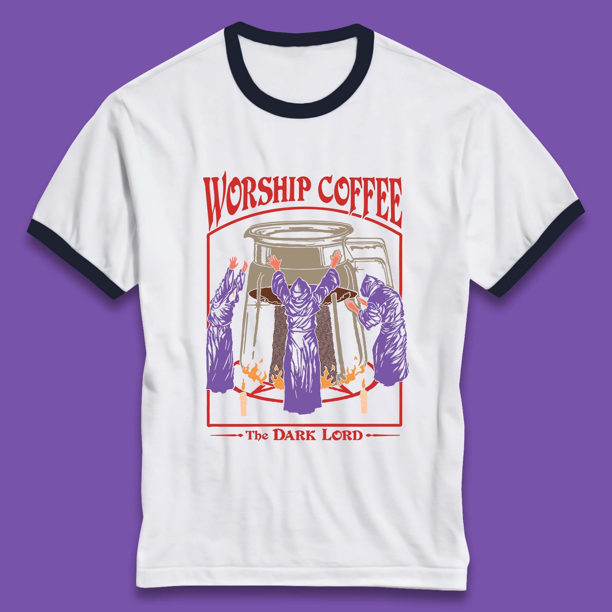 Worship Coffee The Dark Lord Aesthetic Vintage Coffee Retro Halloween Coffee Lover Faith Ringer T Shirt