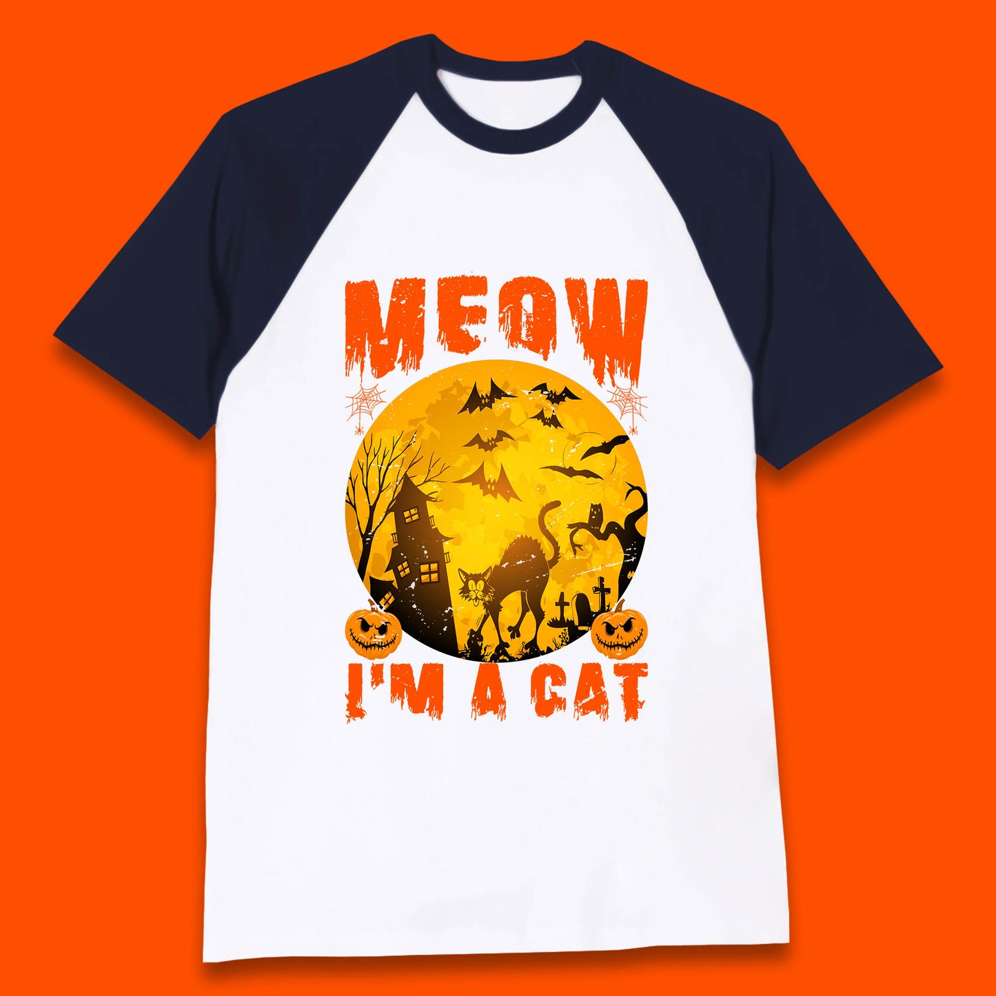 Meow I'm A Cat Halloween Black Cat Horror Scary Haunted House Baseball T Shirt