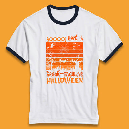 Booo Have A Spook Tacular Halloween Graveyards With Dead Tree Horror Scary Ringer T Shirt