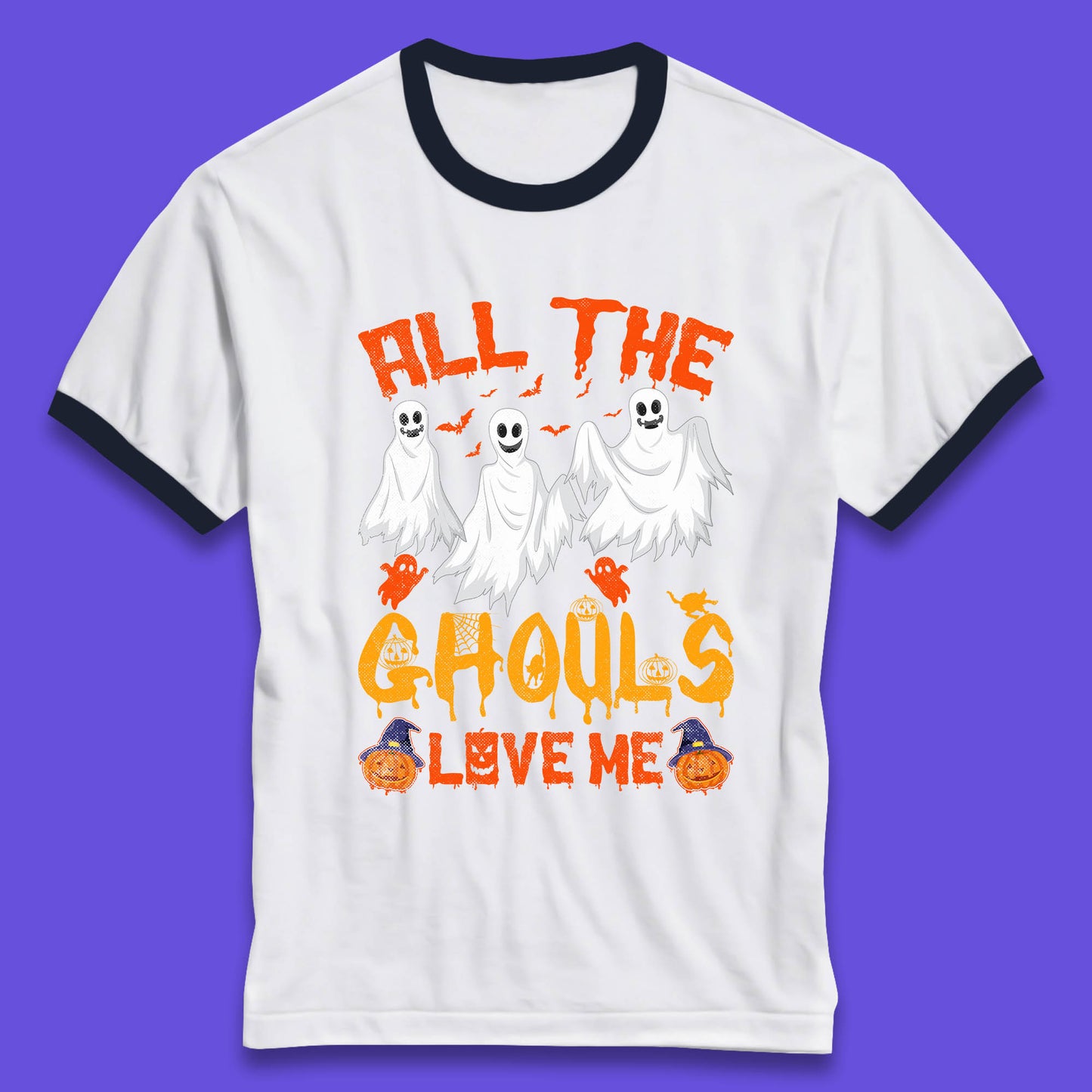 All The Ghouls Love Me Halloween Funny Horror Spooky Boo Ghost Ringer T Shirt