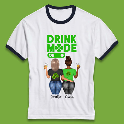 Personalised Drink Mode On Ringer T-Shirt