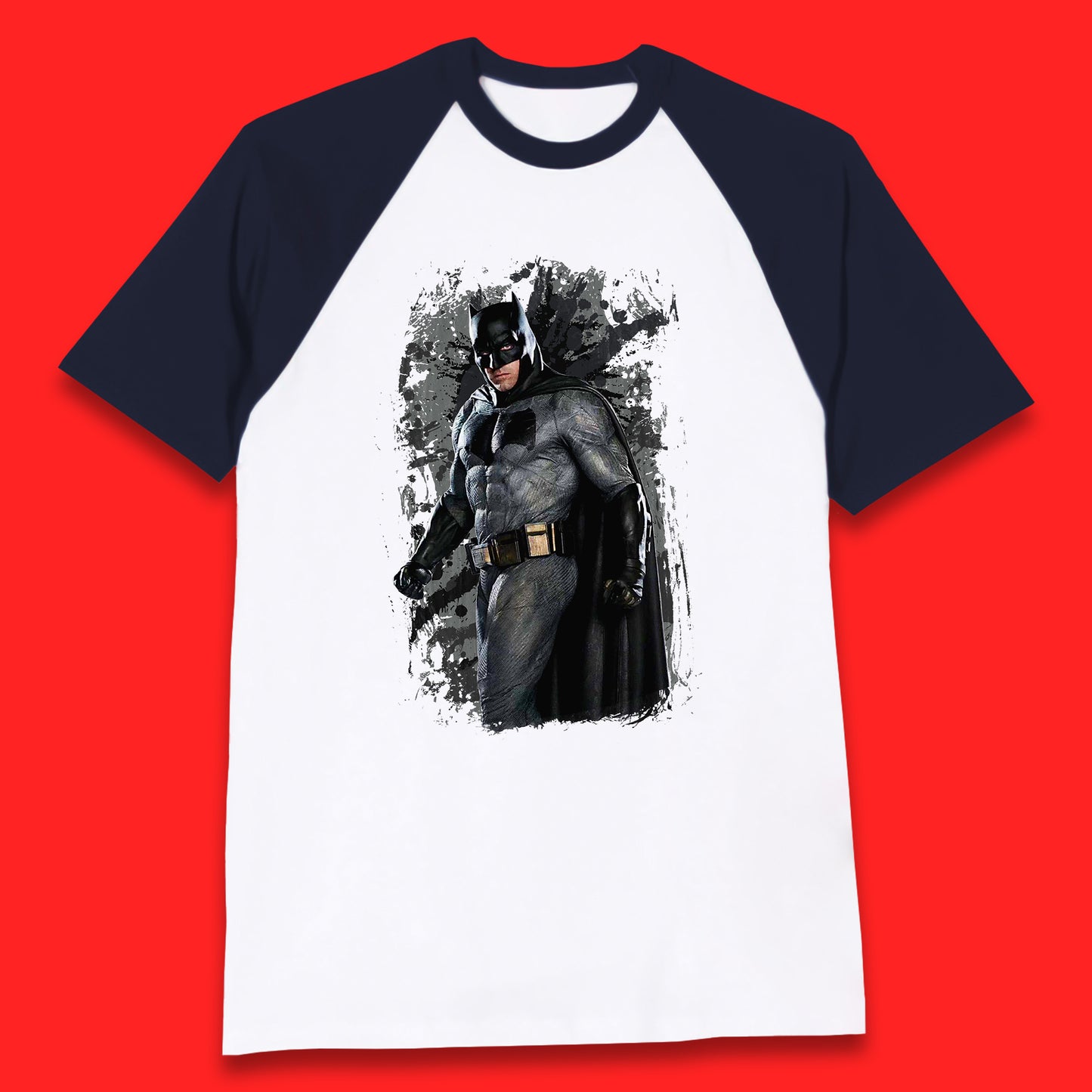 DC Comics Batman Superhero Movie Character Batman Emblem Costume Grunge Affect Baseball T Shirt