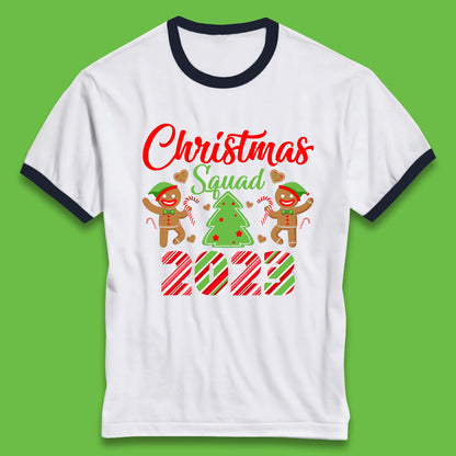 Christmas Squad 2023 Christmas Tree Xmas Gingerbread Man with Candy Cane Ringer T Shirt