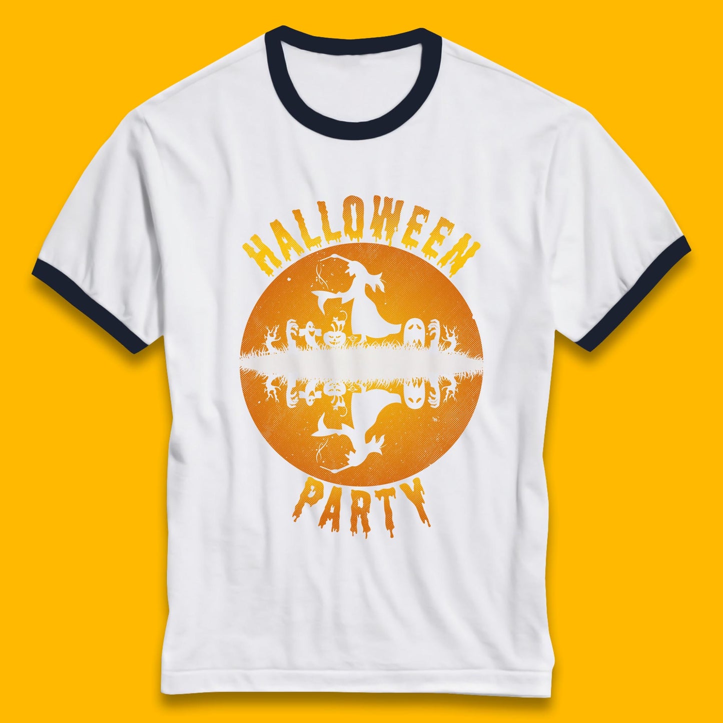 Halloween Party Flying Witch Horror Scary Spooky Season Scary Boo With Full Moon Ringer T Shirt