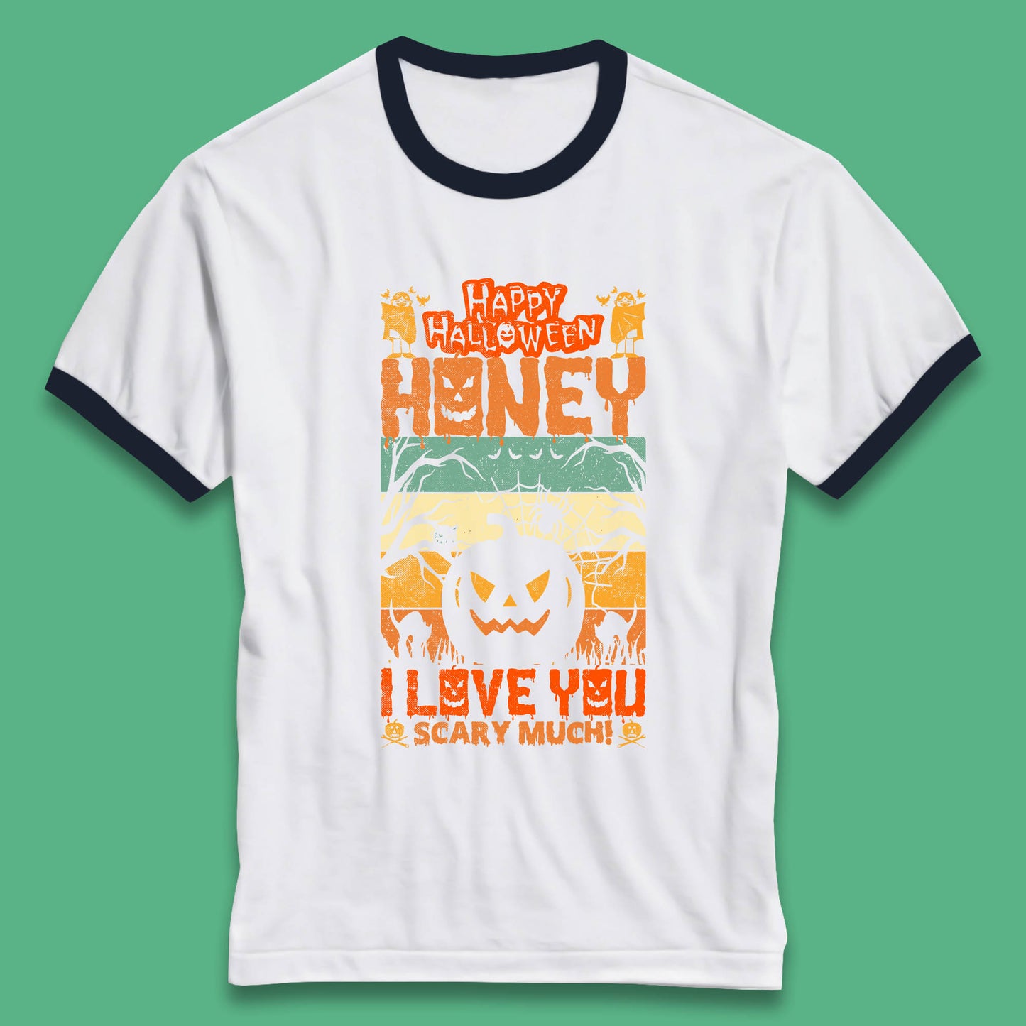 Happy Halloween Honey I Love You Scary Much Funny Halloween Scary Pumpkin Ringer T Shirt